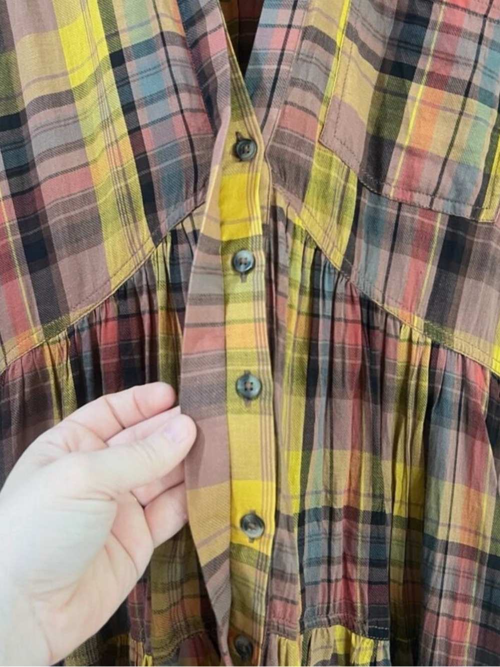 Anthropologie | pilcro Plaid Tiered Button-Front Dress in Mustard and Deep Red - Picture 8 of 15